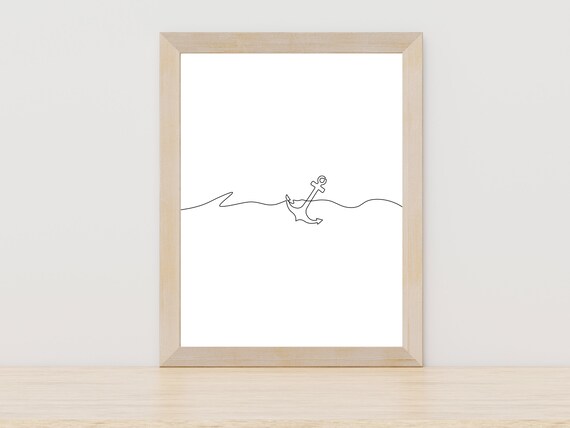 Ship Anchor Continuous Line Art Nautical Coastal Wall Decor Poster