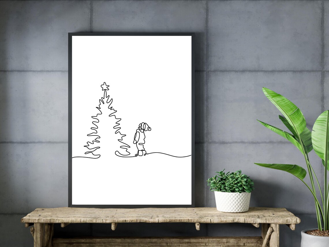 Christmas Tree With Dog Minimal Line Art Cozy Holiday Season Poster - Image 3