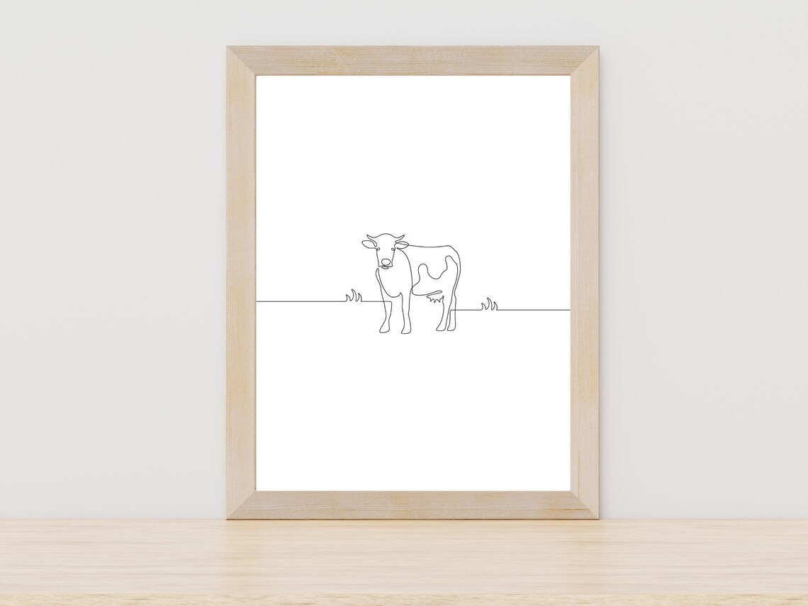 Minimalist Cow Single Line Art Farm Animal Sketch Drawing Poster