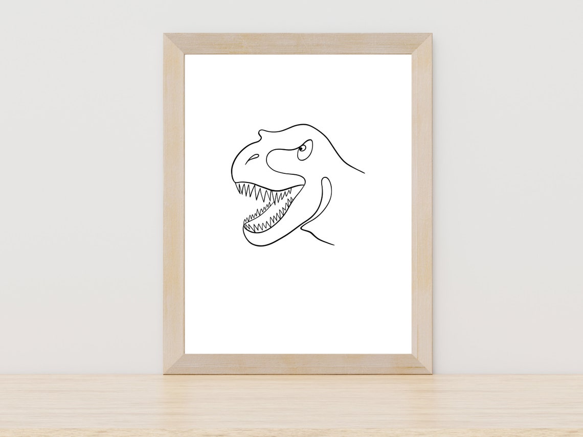 Tyrannosaurus Rex Head Continuous One Line Art Dinosaur Poster