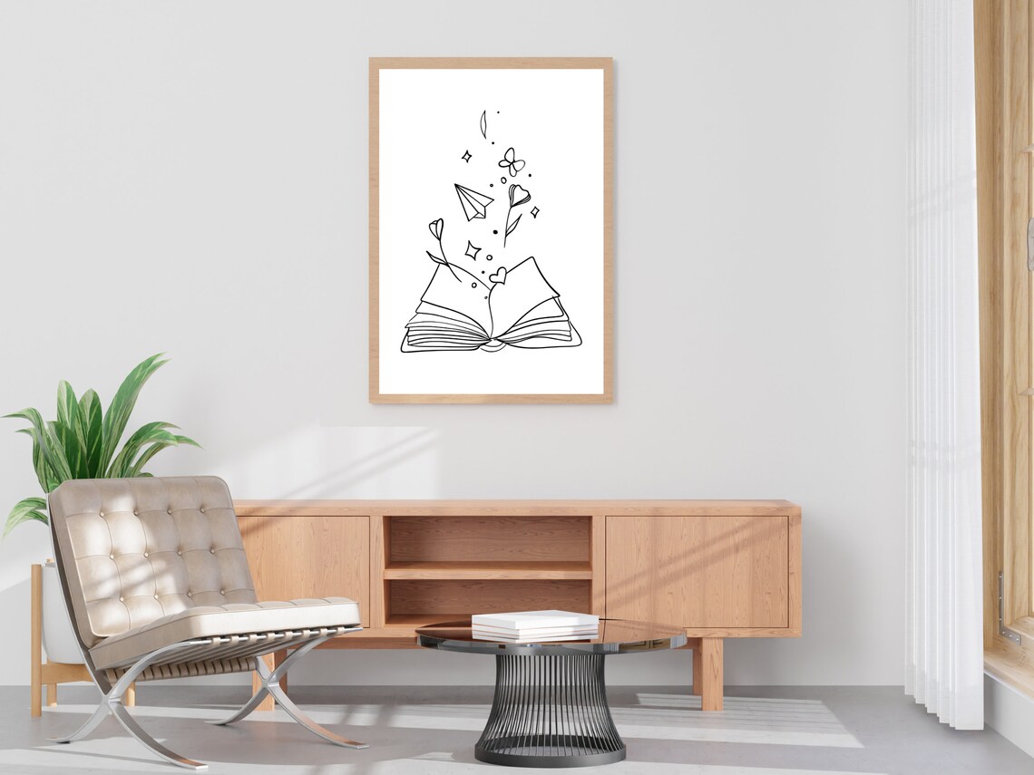 Open Book Magical Story One Line Art Book Lover Gift Wall Art - Image 4