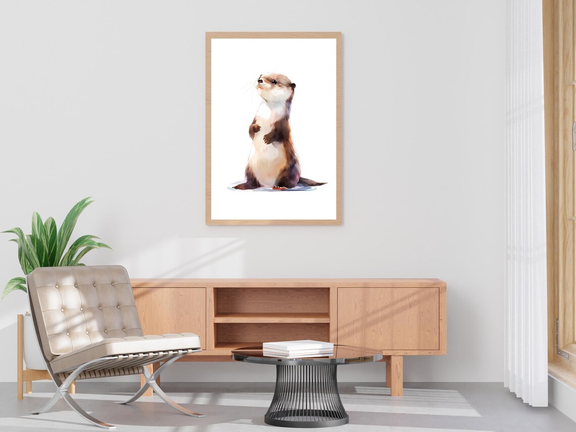 Otter Watercolor Wildlife Painting Cute Standing Animal Print - Image 4