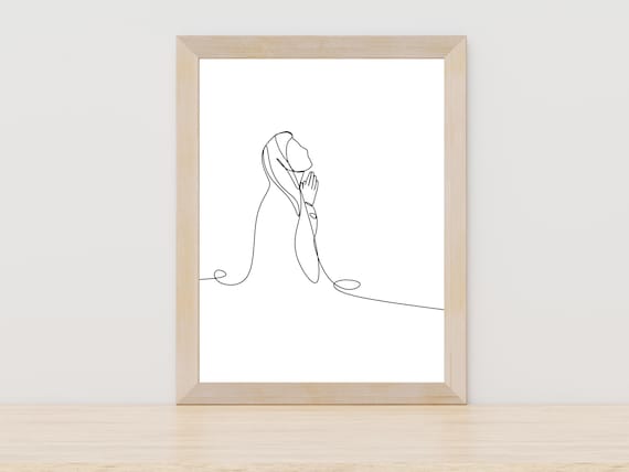 Praying Virgin Mary Single Line Art Devotional Catholic Decor Poster