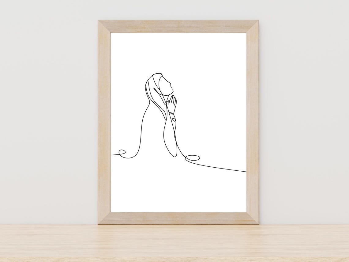 Praying Virgin Mary Single Line Art Devotional Catholic Decor Poster