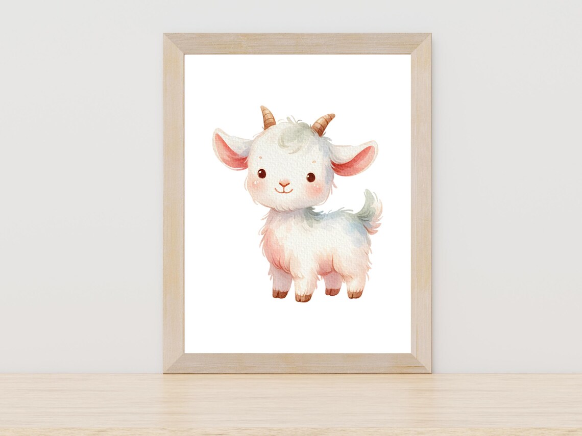 Cute Watercolor Baby Goat Nursery Farm Animal Wall Art Decor Gift
