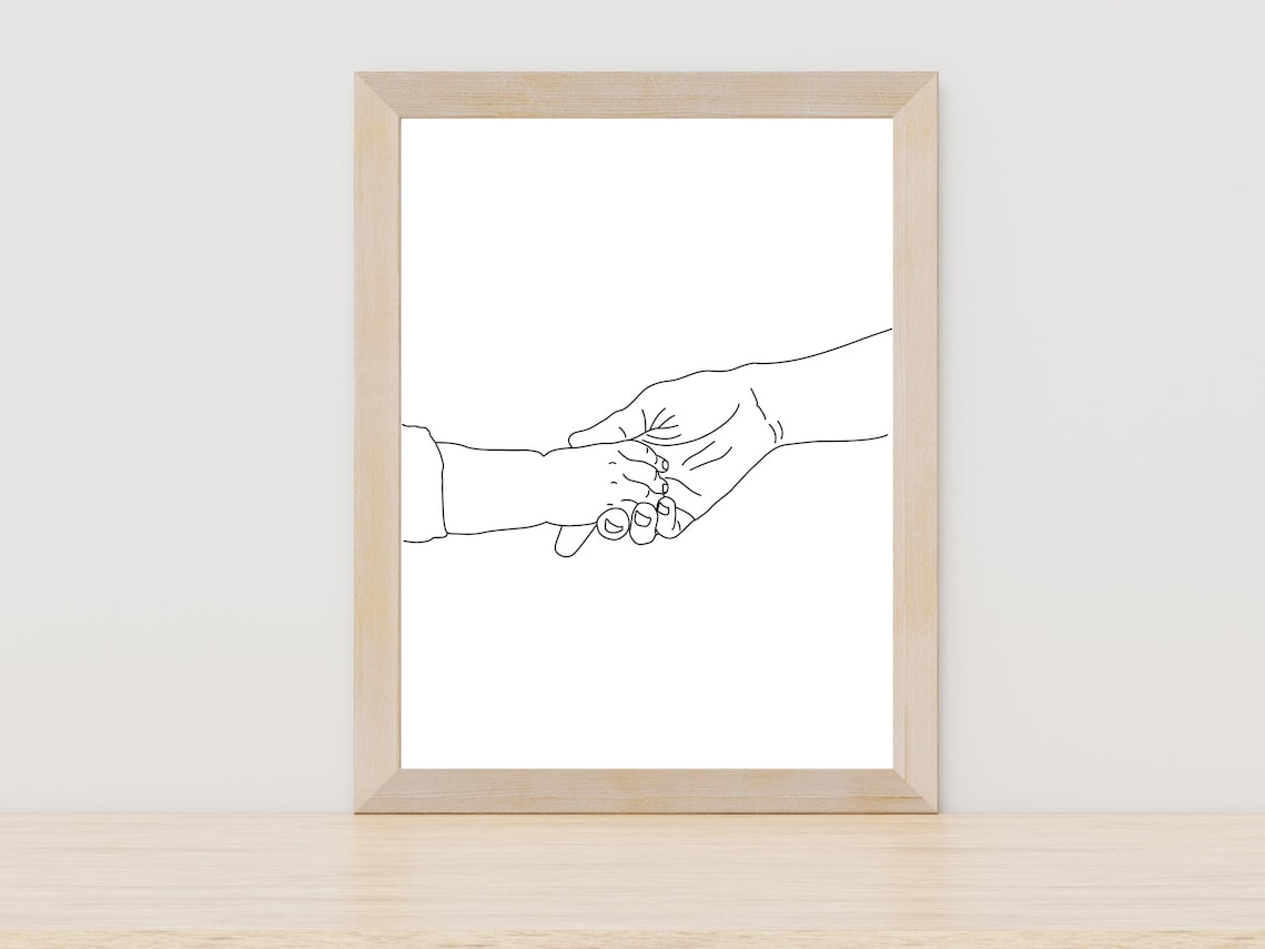 Parent Holding Baby Hand Line Art Family Love Bond Nursery Poster