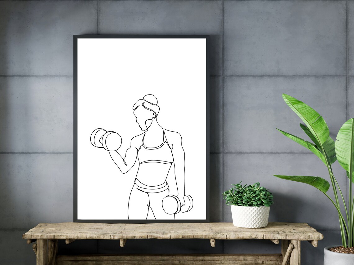 Female Weightlifting Line Art, Gym Room Wall Art Print - Image 3