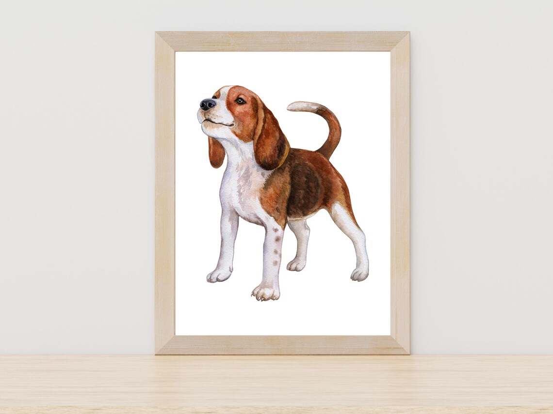 Beagle Puppy Watercolor Painting Cute Dog Portrait Pet Lover Poster