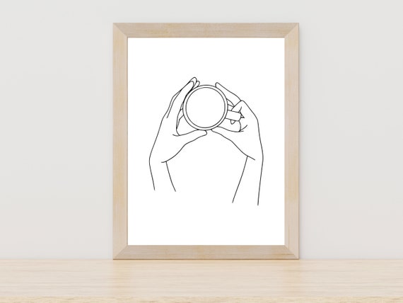 Coffee Hands Line Art Coffee Hands Art Print Abstract Coffee Art Coffee Print Coffee Art Line Print Holding Coffee Hands Line Drawing Art
