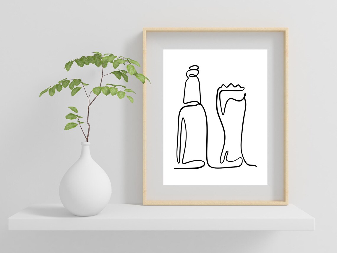 Beer Bottle And Glass One Line Art Bar Decor Man Cave Wall Poster - Image 2