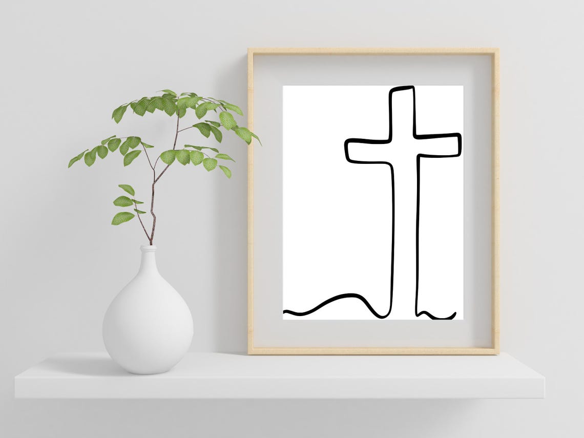 Bold Christian Cross Minimalist Line Art Faith Based Decor Poster - Image 2