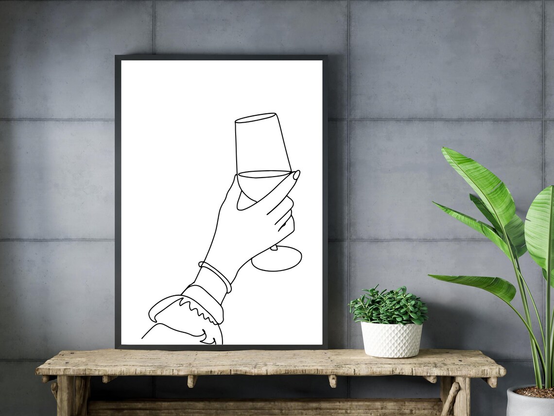 Woman Holding Wine Glass Minimalist Line Art Wine Lover Wall Decor Poster - Image 3
