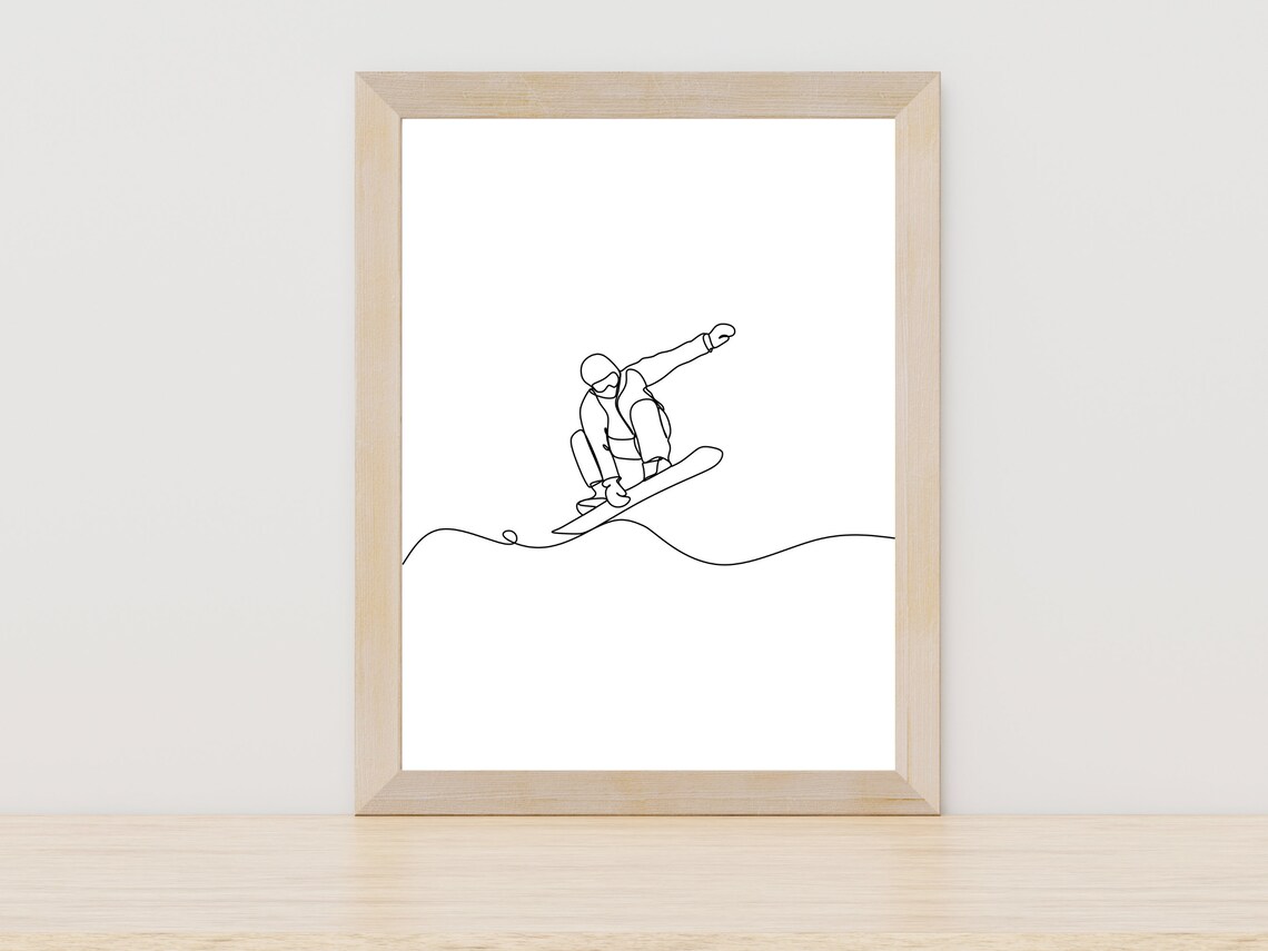Snowboard Jump Trick One Line Art Minimalist Winter Sports Poster