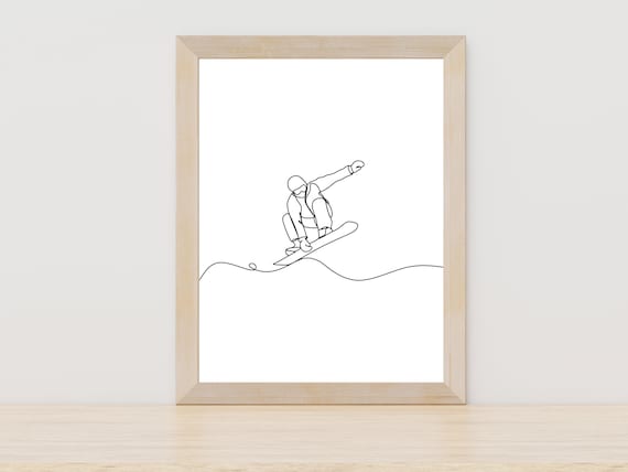 Snowboard Jump Trick One Line Art Minimalist Winter Sports Poster