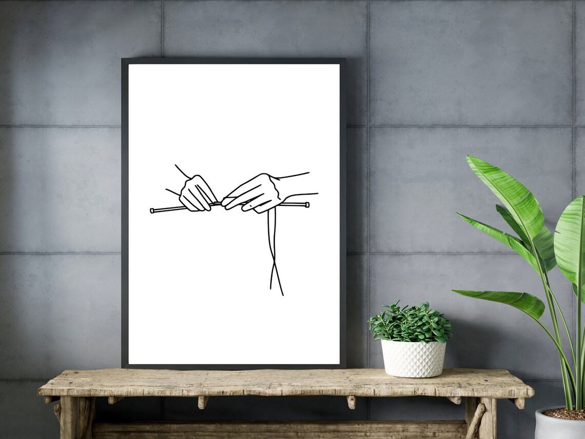 Knitting Line Art, Craft Room Wall Art Print - Image 3