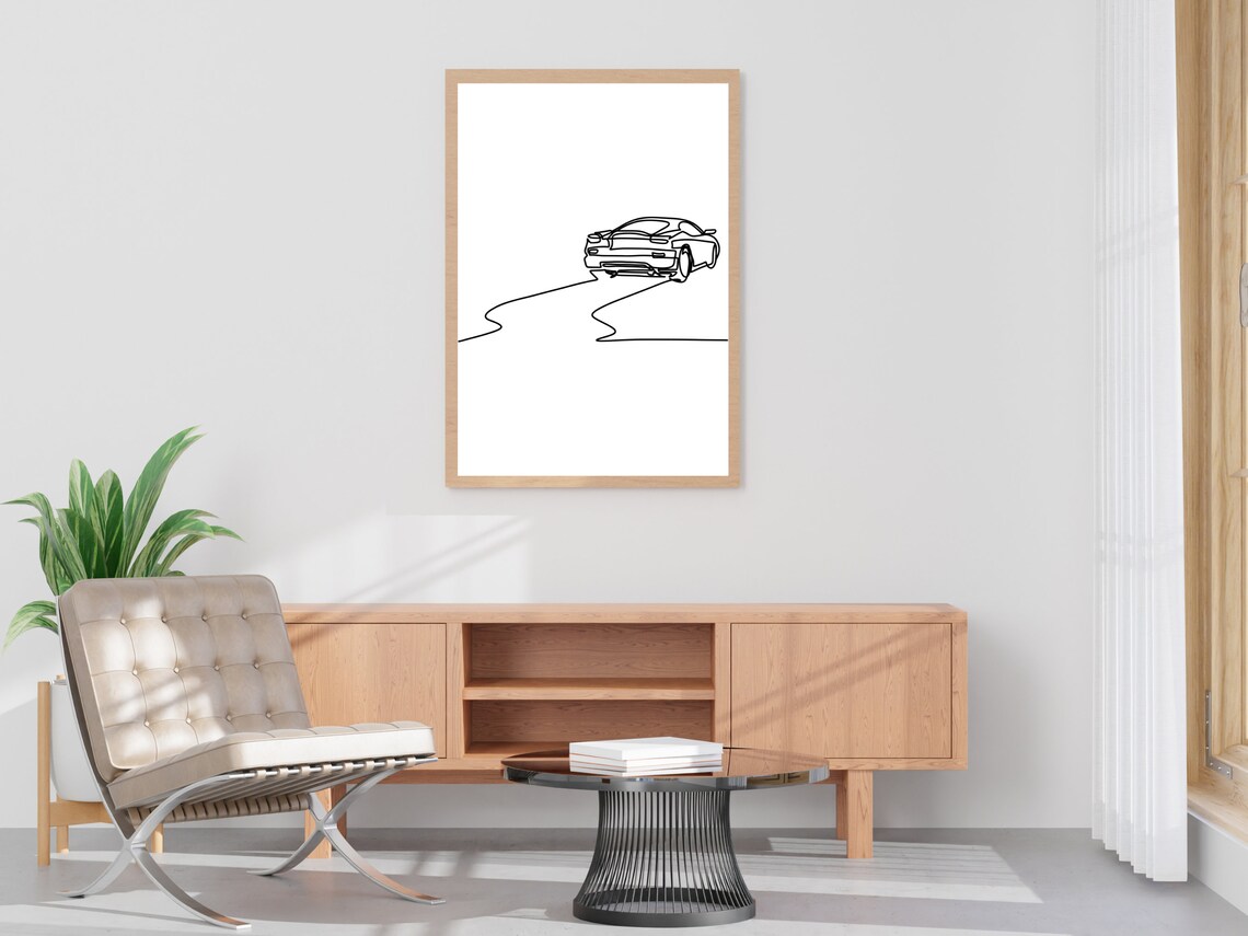 Sports Car Rear View Driving Away Minimalist Single Line Art Poster - Image 4