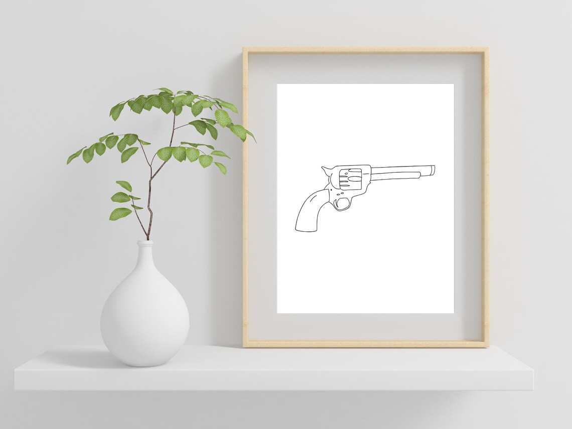 Western Revolver One Line Drawing Cowboy Ranch Decor Art Poster - Image 2