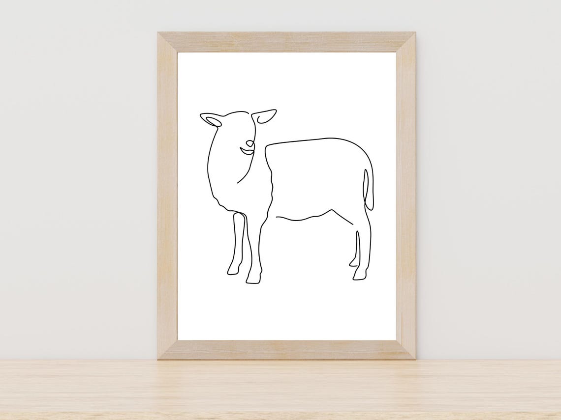 Sheep Continuous Line Art Minimalist Animal Drawing Farm Poster