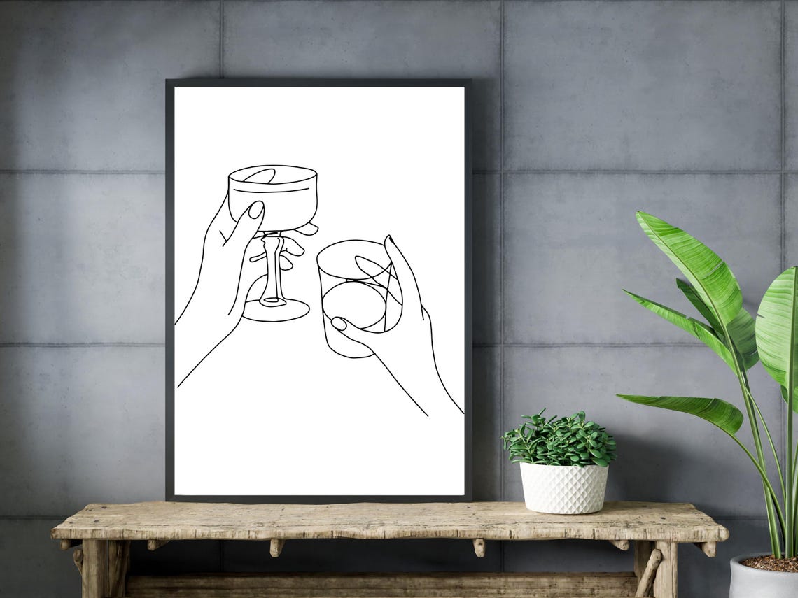 Cocktail Cheers Hands Line Art Minimalist Bar Cart Party Decor Poster - Image 3