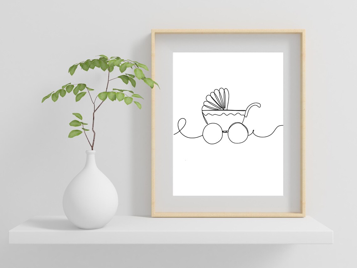 Baby Stroller Line Art Vintage Pram Nursery New Mom Decor Poster - Image 2