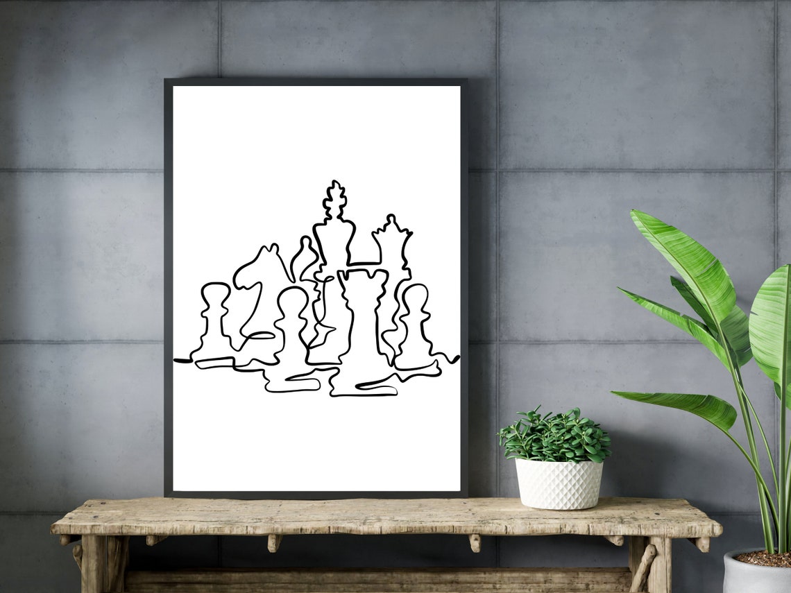 Chess Pieces Continuous Line Drawing King Strategy Game Poster - Image 3