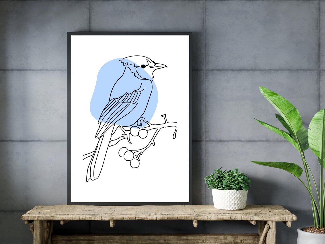 Sweet Bluebird On Berry Branch Minimalist Blue Bird Art Print - Image 3