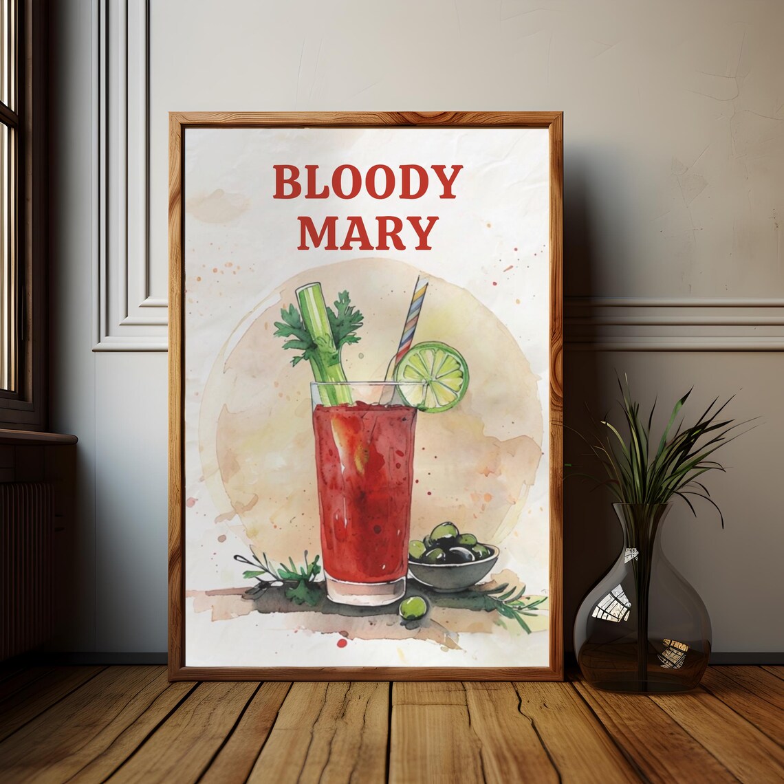 Bloody Mary Watercolor Cocktail Bar Drinks Brunch Recipe Poster - Image 2