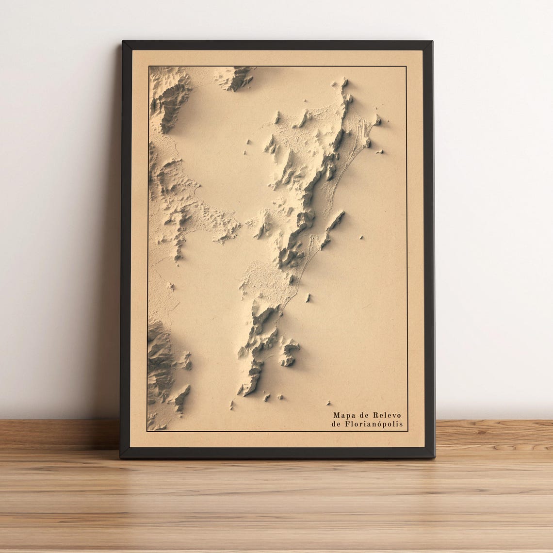 Florianopolis Brazil Beige Relief Map Minimalist Topography Wall Art - Image 3