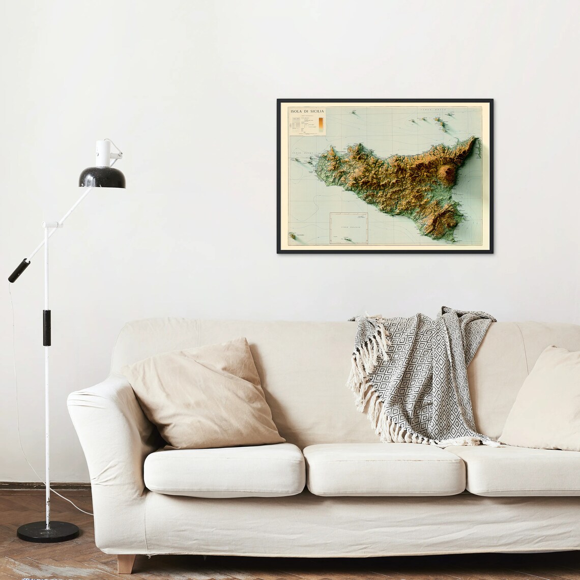 Isola Di Sicilia Vintage Relief Map Italian Island Cartography Poster - Image 3