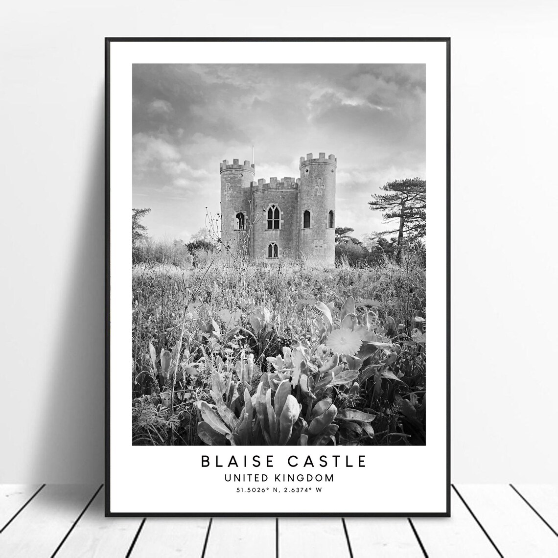 Blaise Castle Black-and-White Minimalist Art Print