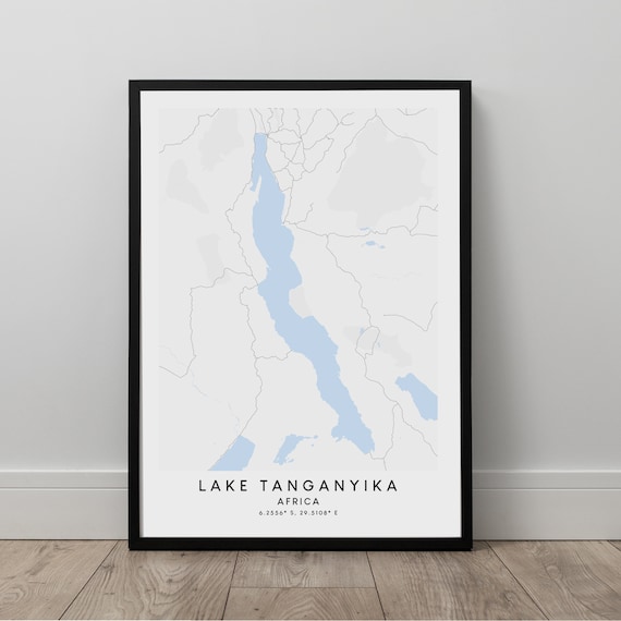 Lake Tanganyika Map Poster Art Wall Minimalist Print