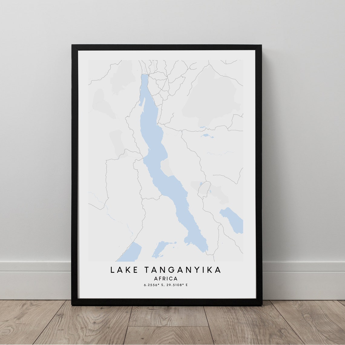 Lake Tanganyika Africa Minimalist Map Poster With Coordinates Blue