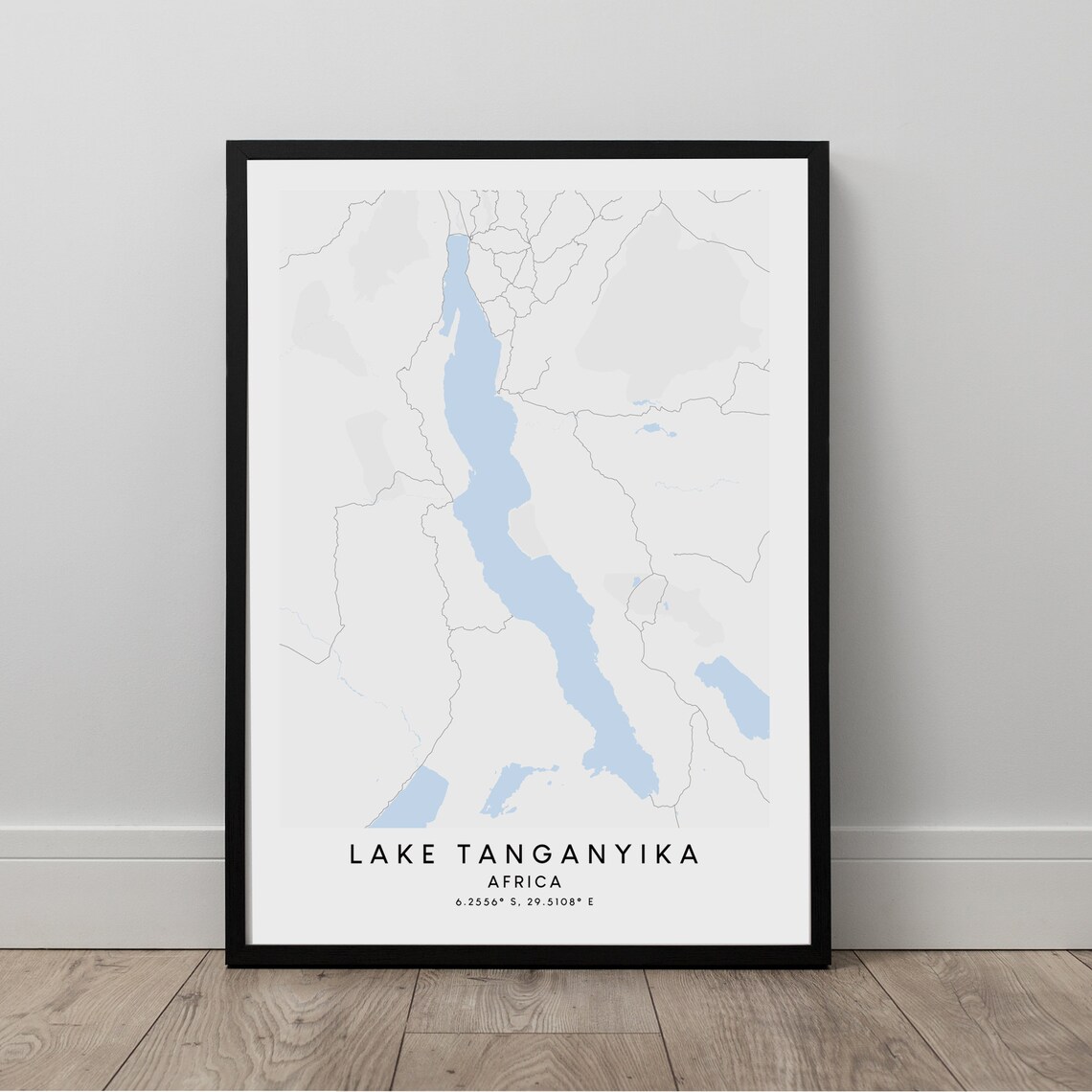 Lake Tanganyika Map Poster Art Wall Minimalist Print