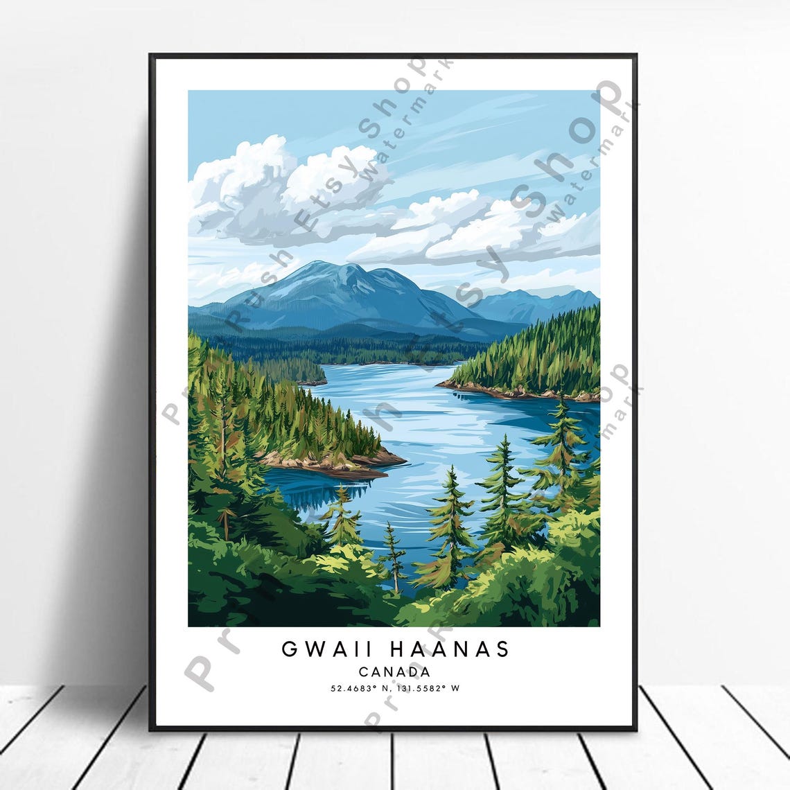 Gwaii Haanas Canada Forest Inlet Mountain Lake Travel Poster