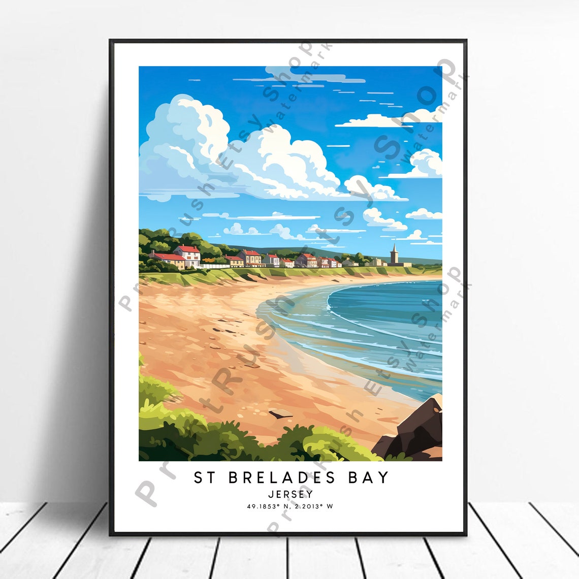 St Brelades Bay Travel Print Wall Art Poster Minimalist Hanging Jersey