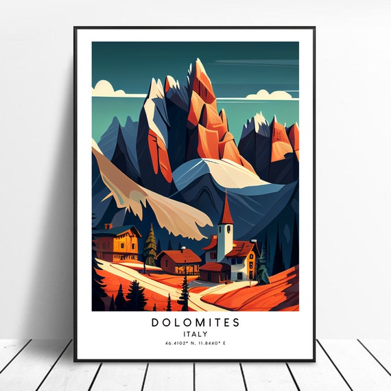 Dolomites Travel Poster, Minimalist Italy Art Gift