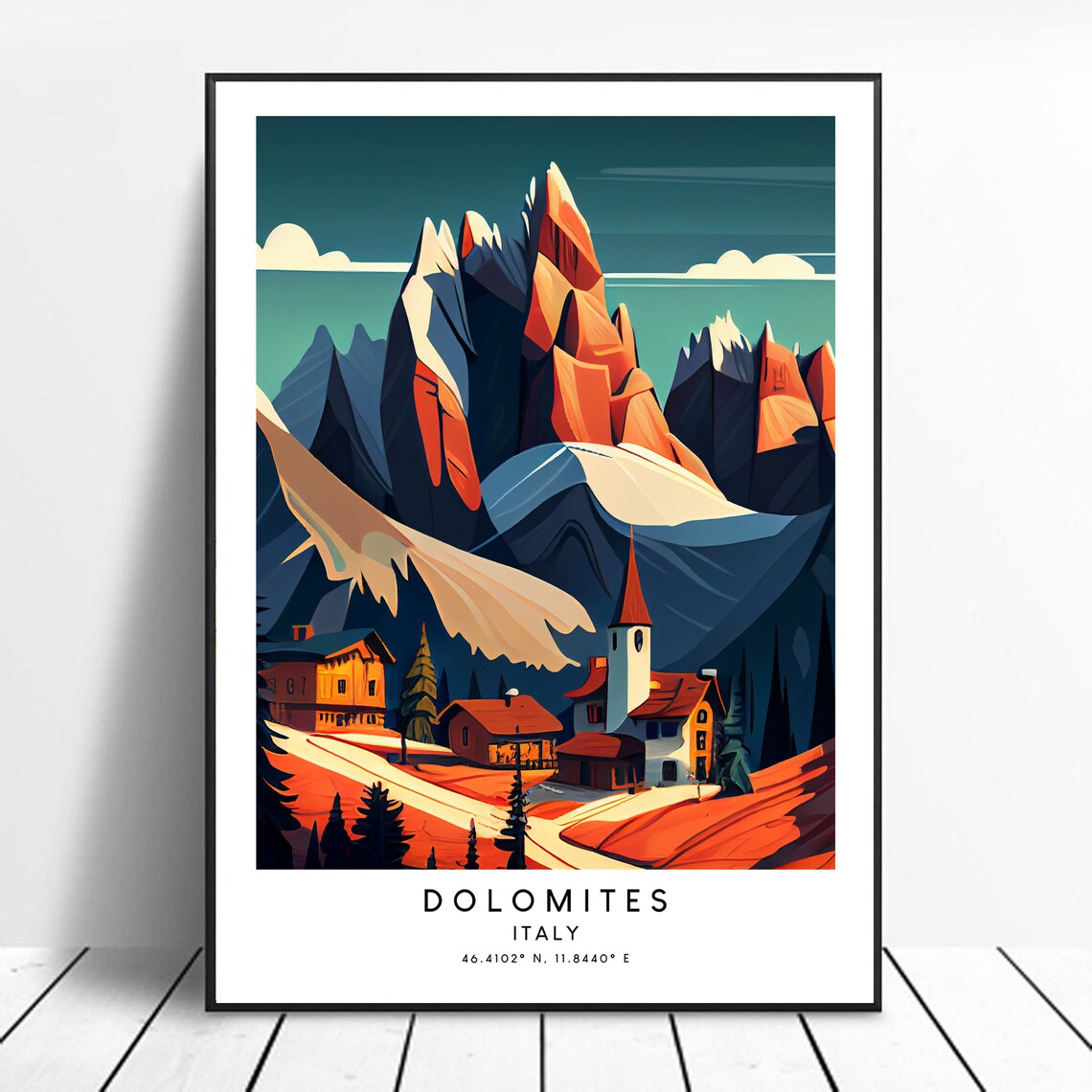 Dolomites Travel Poster, Minimalist Italy Art Gift