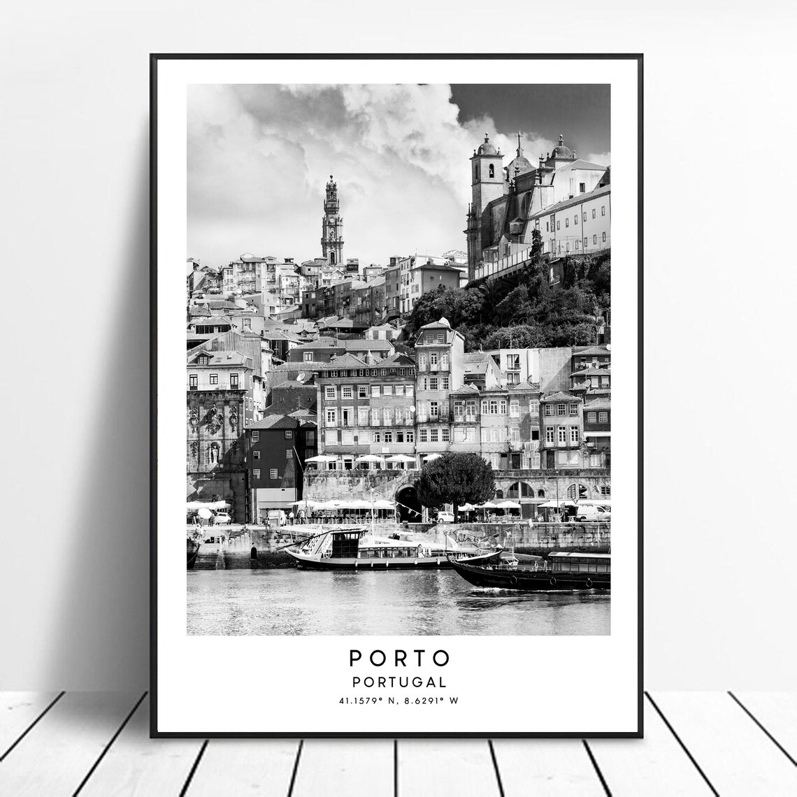 Porto Portugal Minimalist Travel Poster, Black and White