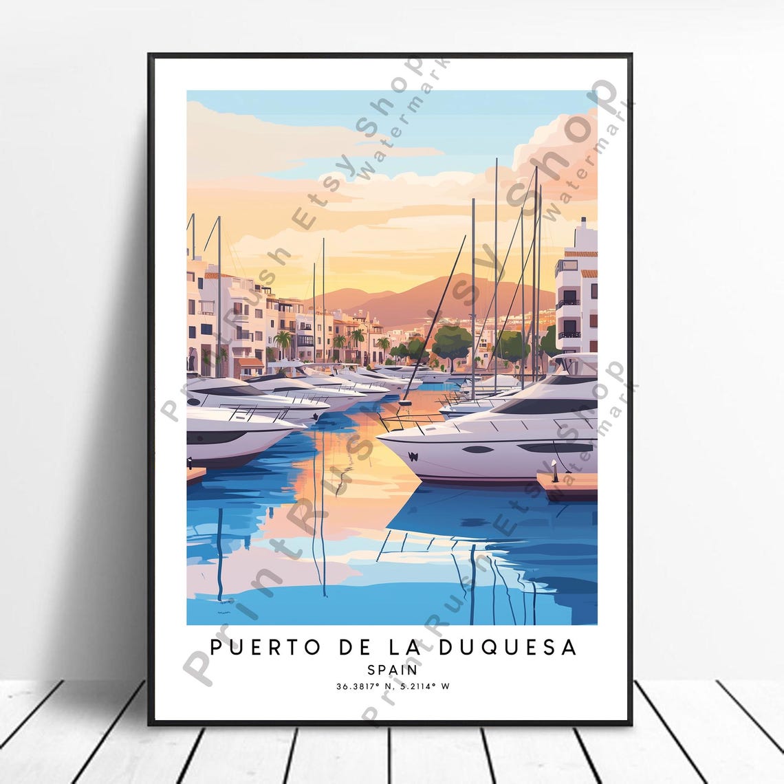 Puerto De La Duquesa Travel Print Colourful Spain Poster Minimalist Wall Art Gift