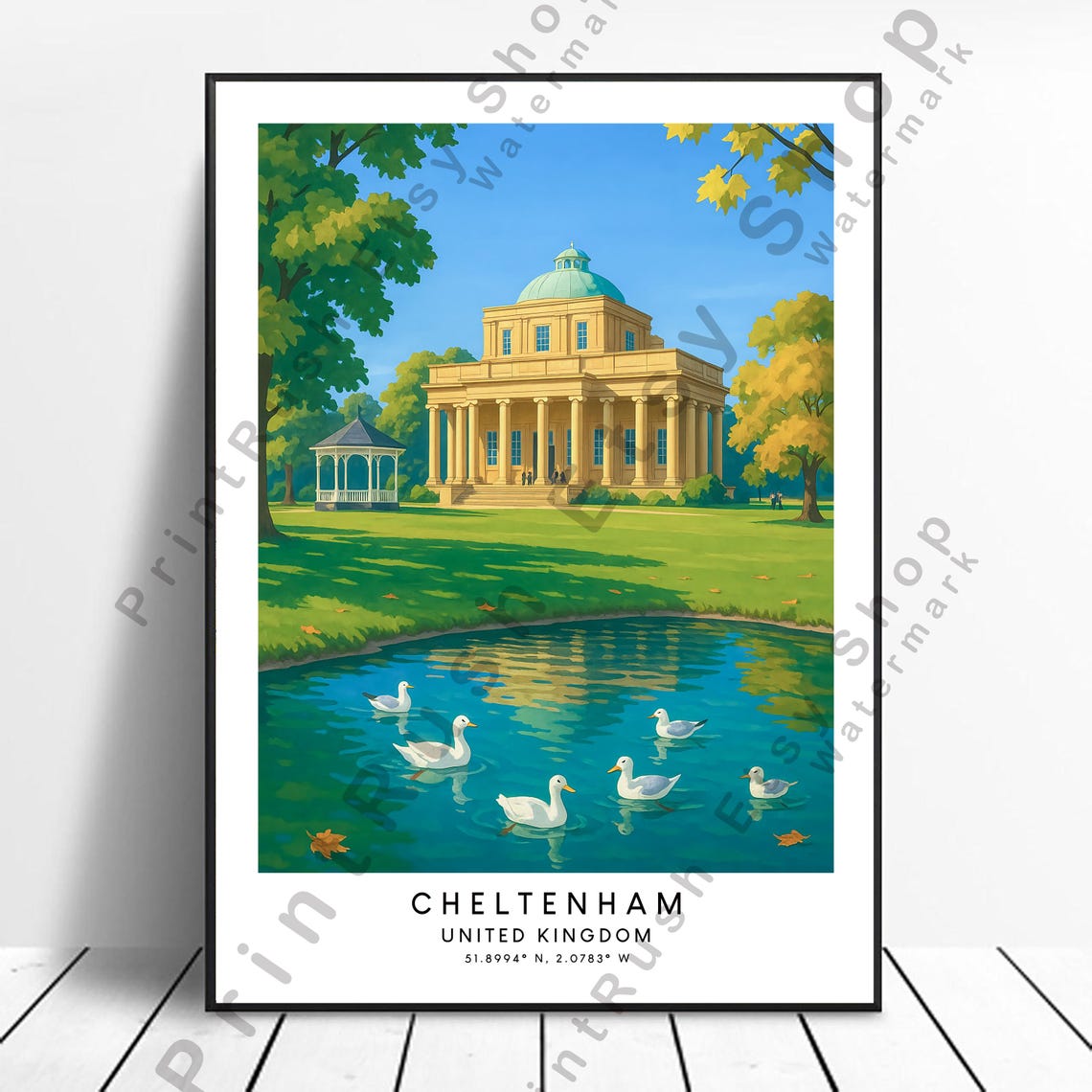 Cheltenham England Georgian Hall Duck Pond Park Travel Poster