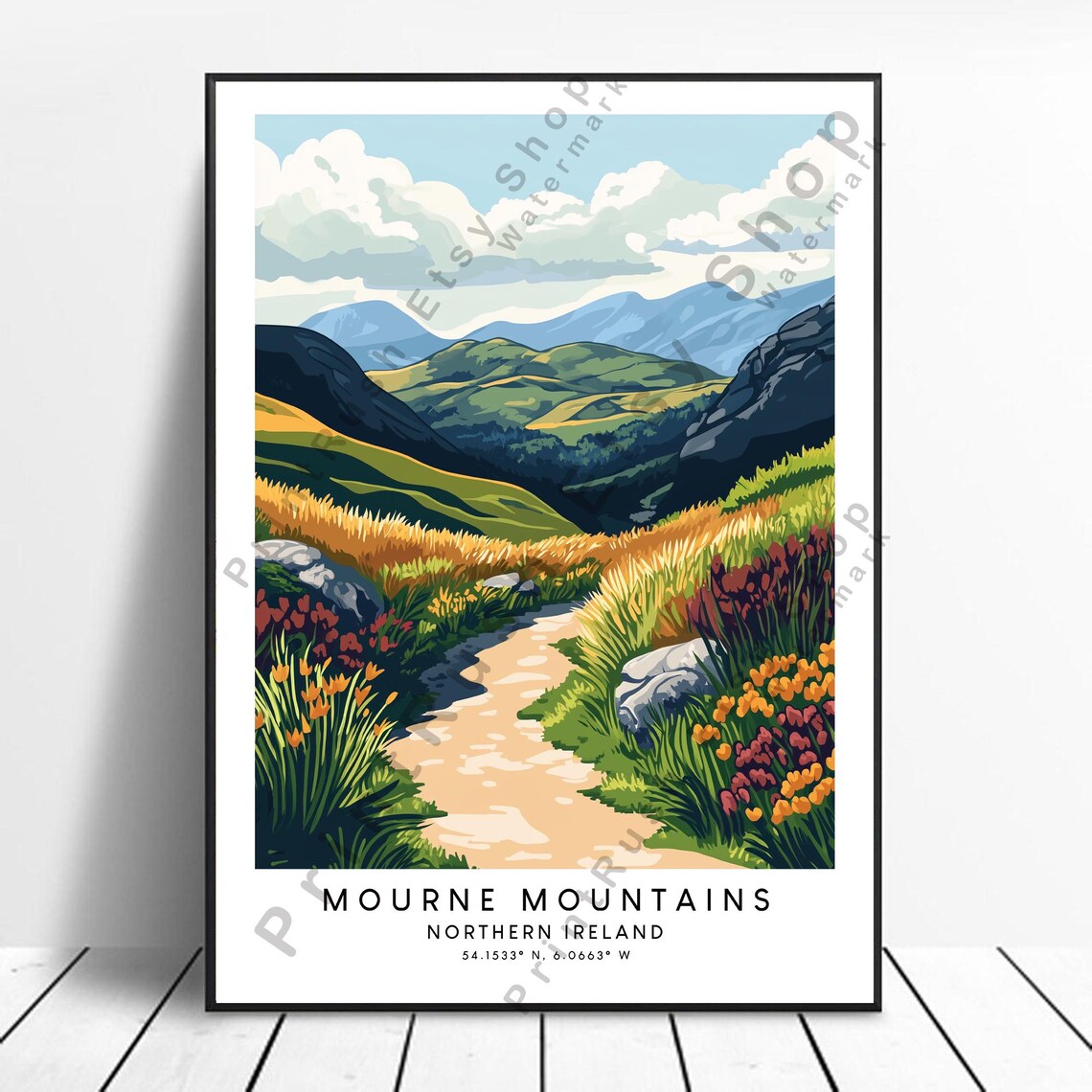 Mourne Mountains Northern Ireland Wildflower Trail Hiking Travel Poster