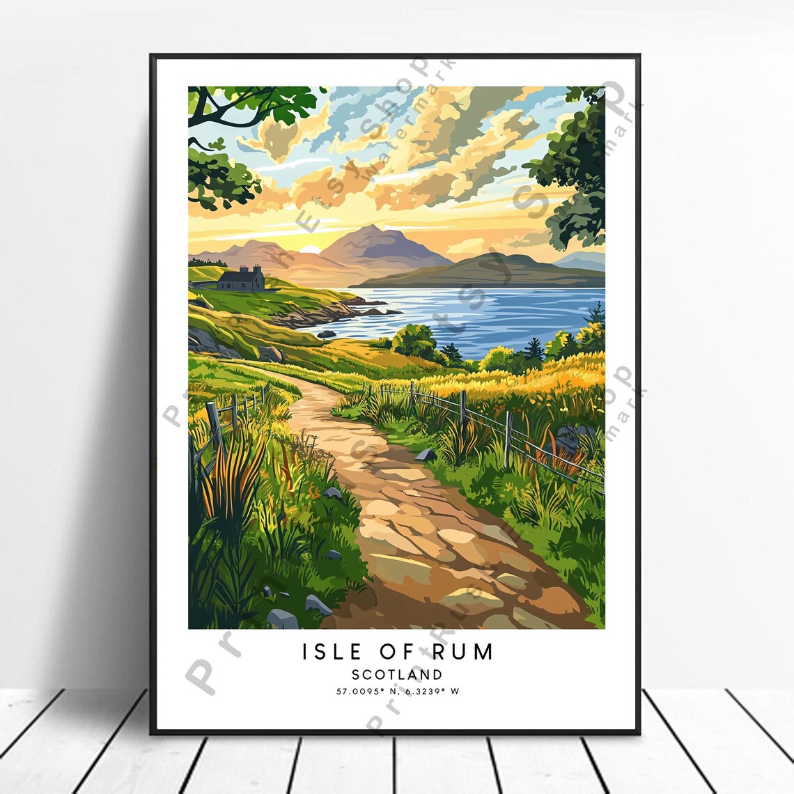 Isle Of Rum Scotland Coastal Path Mountain Sea View Travel Poster