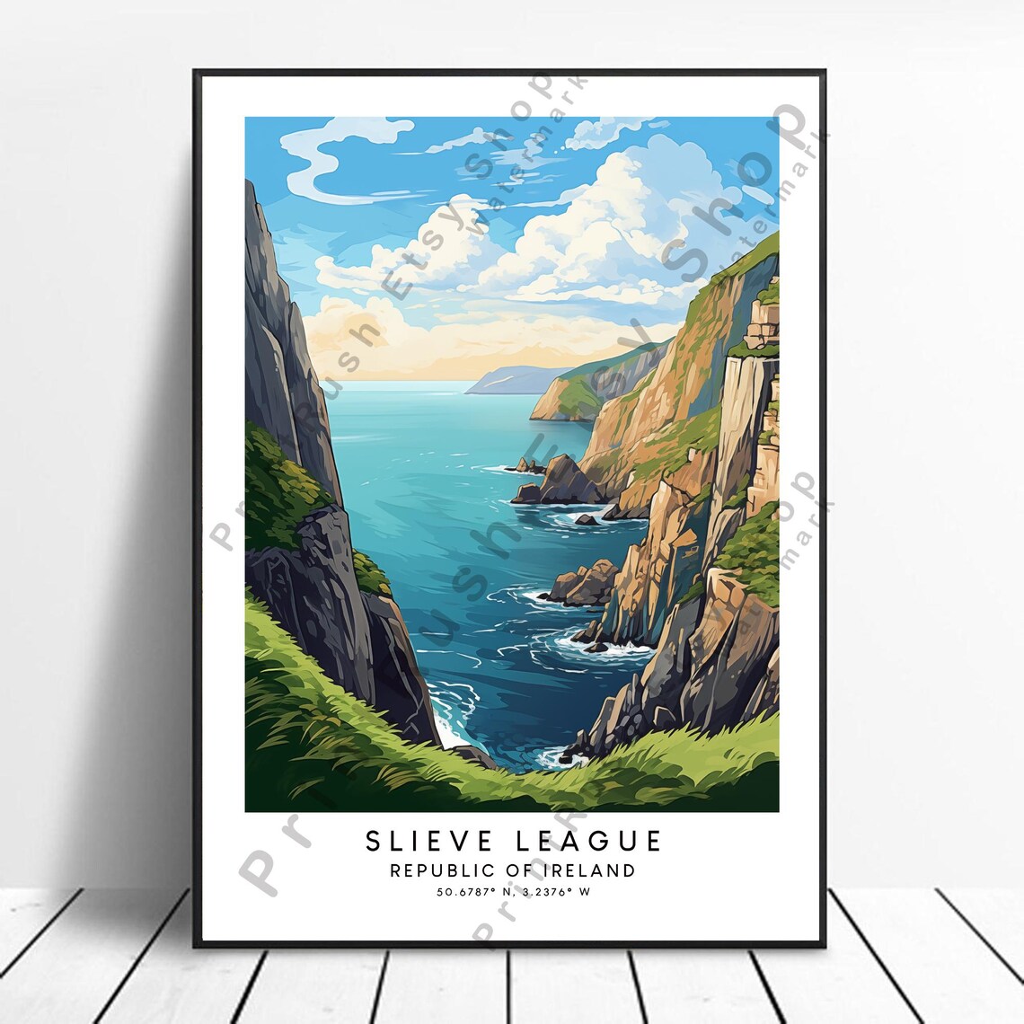 Slieve League Travel Poster, Ireland Home Decor