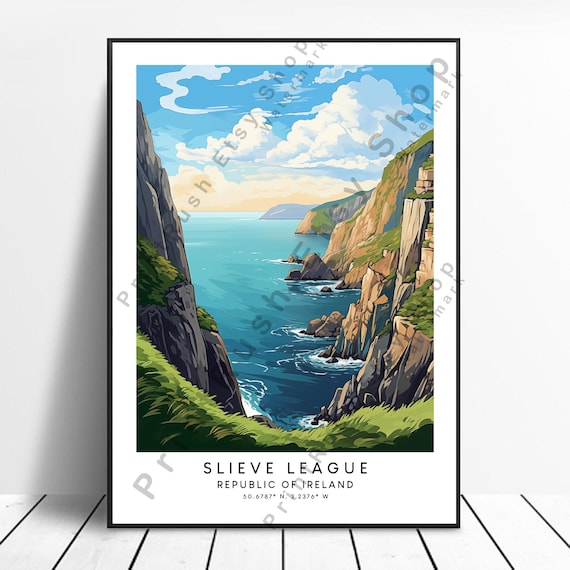 Slieve League Travel Poster, Ireland Home Decor