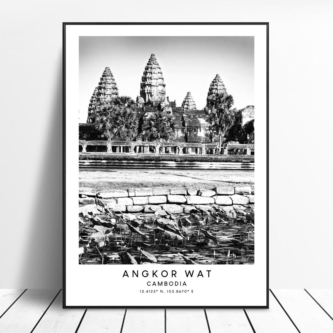 Angkor Wat Minimalist Black And White Travel Poster, Cambodia