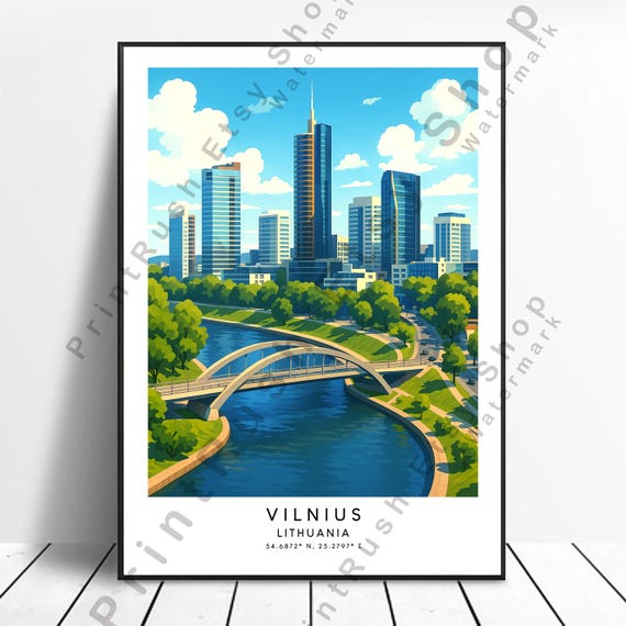 Vilnius Lithuania Art Print Illustration Dcor Travel Home Wall Landscape Lovers Gift