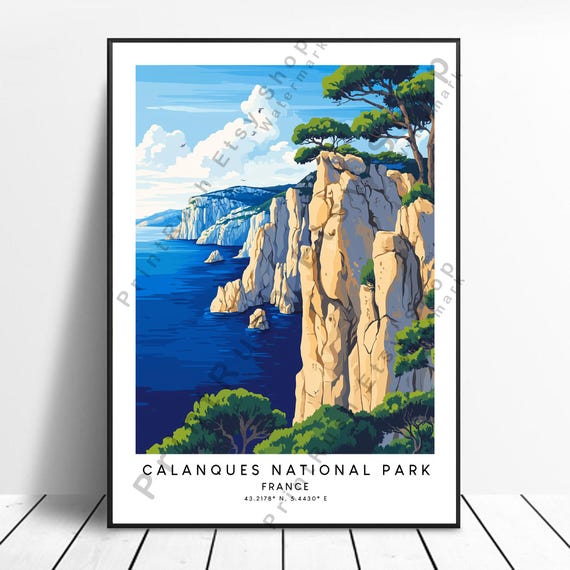 Calanques National Park Travel Print Wall Art Poster Home Decor France Illustration Gift