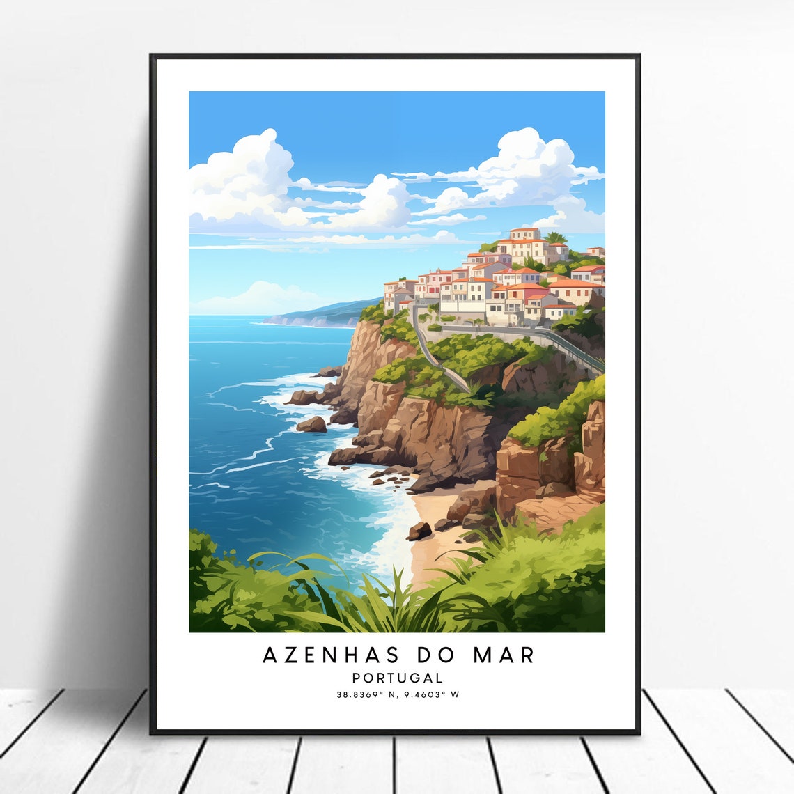 Azenhas Do Mar Portugal Cliffside Village Ocean View Travel Poster