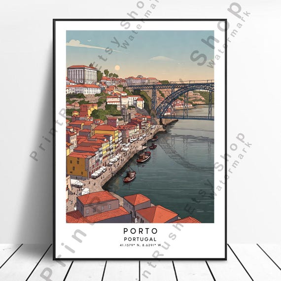 Porto Portugal Art Print Travel Poster Wall Illustration Hanging Gift Colourful Home Decor