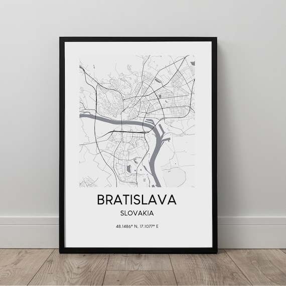 Bratislava City Map Print Poster Slovakia Travel Minimalist Wall Art Gift